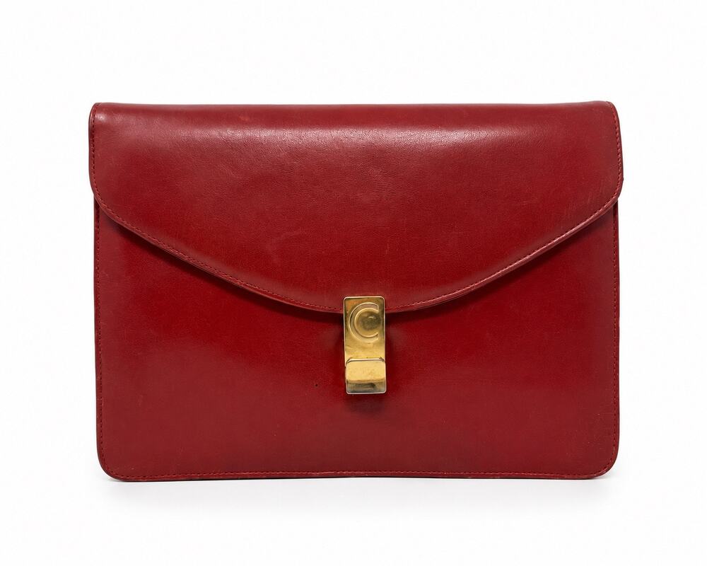 Celine Vintage Red Leather C Logo Clutch Envelope Bag